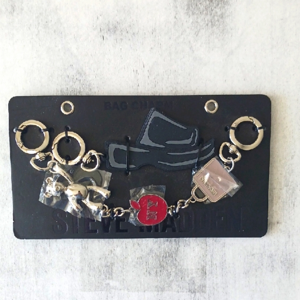 Steve Madden Handbag / Key Chain 2 Charms Accent w Teddy Bear and NY & Bag Charm